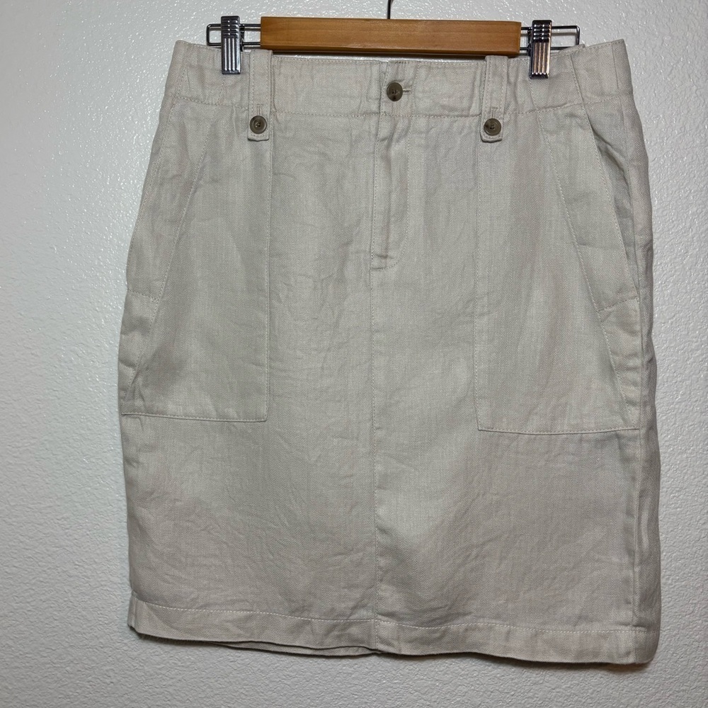 J Crew 100% Linen Light Khaki Pencil Skirt Size 6 | Classic | capsule wardrobe |